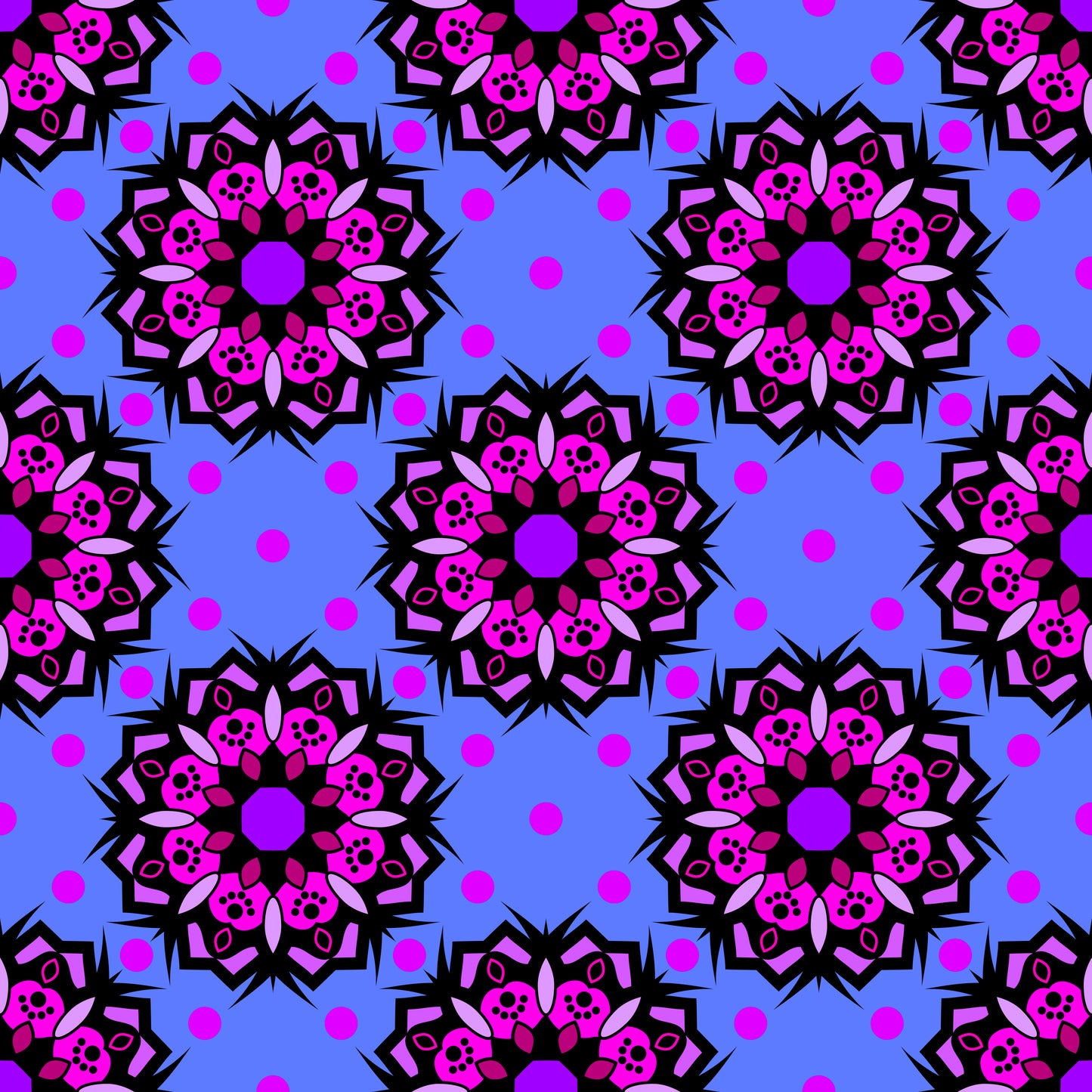 Blue and Violet Geometric Flower Fabric